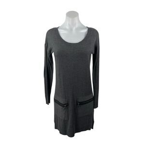 Kensie Dark Gray Long Sleeve Scoop Neck Knit Pocket Mini Sweater Dress Size XS